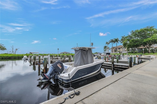 dock area with a water view