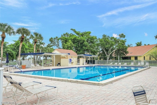 view of swimming pool featuring a patio