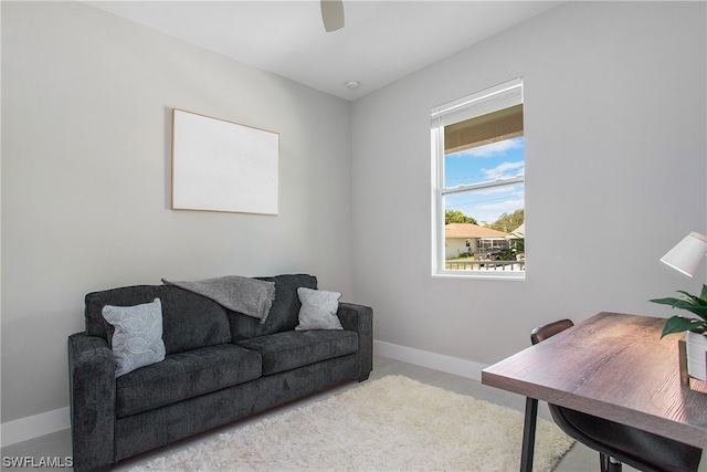 home office featuring ceiling fan