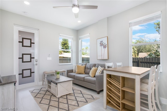 living room with ceiling fan