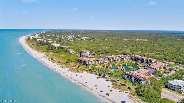 aerial view featuring a beach view and a water view