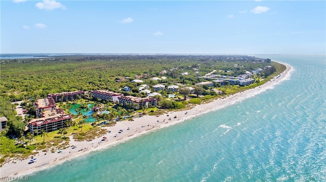 aerial view with a view of the beach and a water view