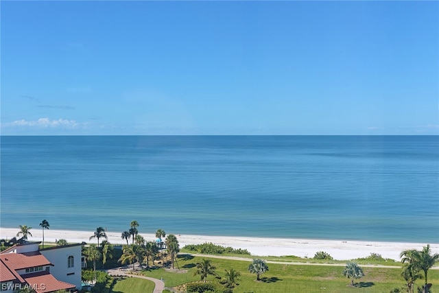 property view of water featuring a beach view