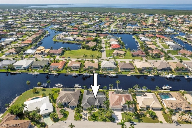 drone / aerial view featuring a water view