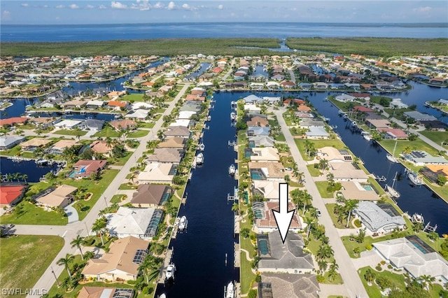 bird's eye view featuring a water view