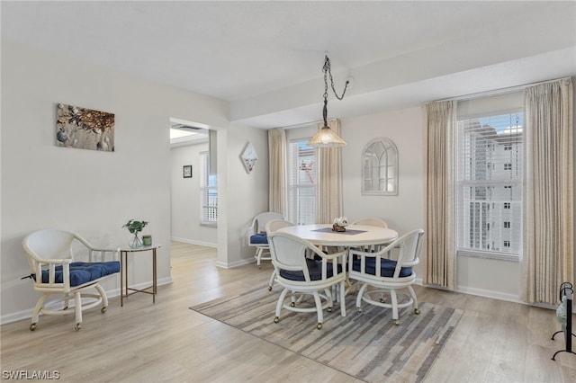 dining space featuring a healthy amount of sunlight and light wood-type flooring