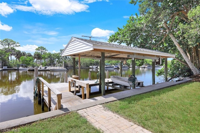 view of dock with a water view