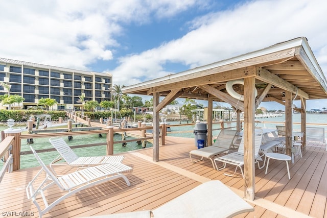 dock area featuring a water view