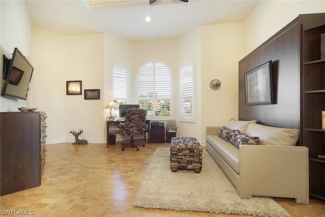 office with recessed lighting and baseboards