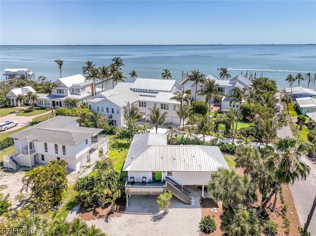 aerial view with a residential view and a water view