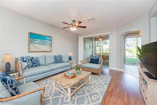 living room with hardwood / wood-style flooring