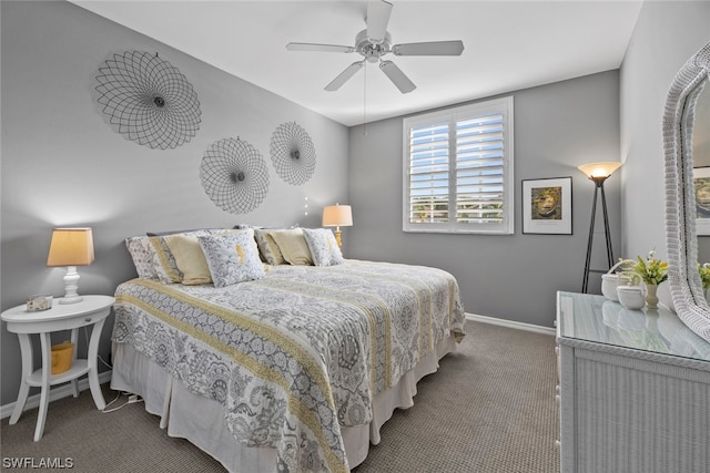 bedroom with carpet flooring and ceiling fan