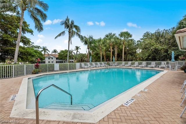 view of swimming pool featuring a patio area