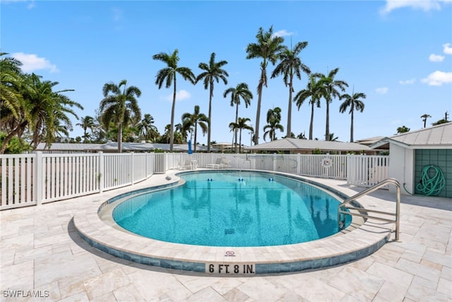 view of swimming pool with a patio