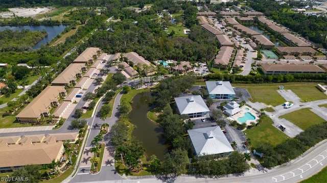 aerial view featuring a water view