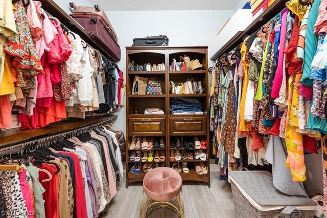 walk in closet with hardwood / wood-style floors