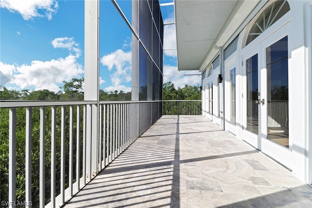 balcony featuring french doors