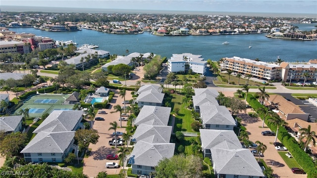 bird's eye view featuring a water view