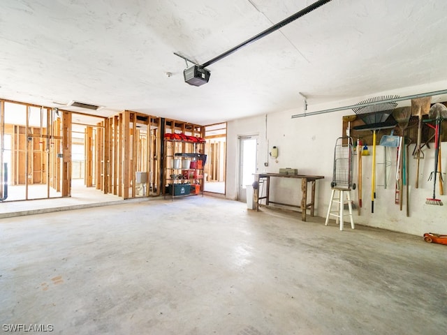 garage with a garage door opener