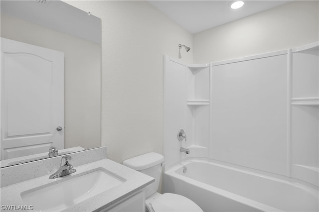 full bathroom with  shower combination, toilet, and vanity