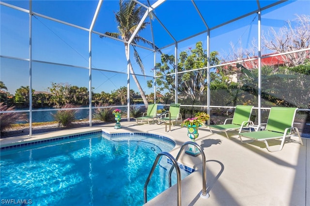 view of pool featuring a patio area and a lanai