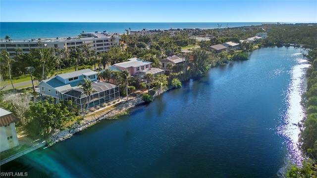 aerial view with a water view