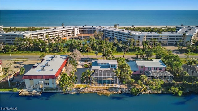 aerial view featuring a water view