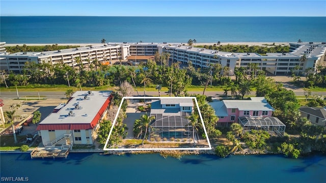 aerial view with a water view