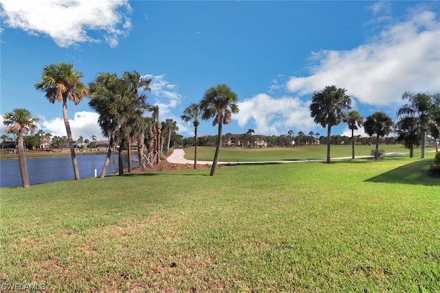 view of yard featuring a water view