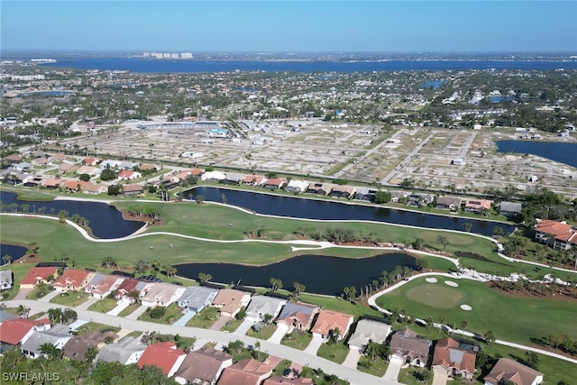 aerial view with a water view