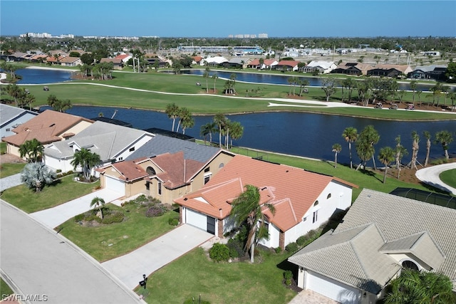 aerial view with a water view