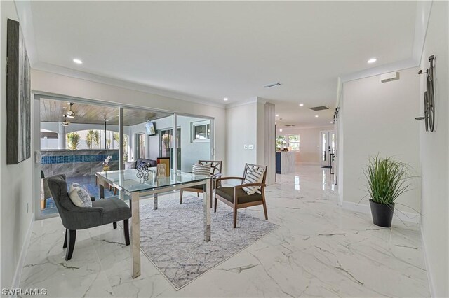 living room featuring ornamental molding