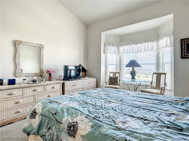 bedroom featuring lofted ceiling