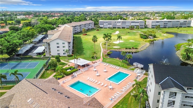 aerial view with a water view