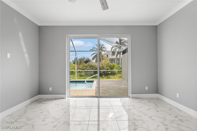 unfurnished room featuring a healthy amount of sunlight and ornamental molding