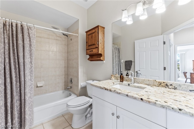 full bathroom featuring tile patterned floors, vanity, shower / tub combo, and toilet