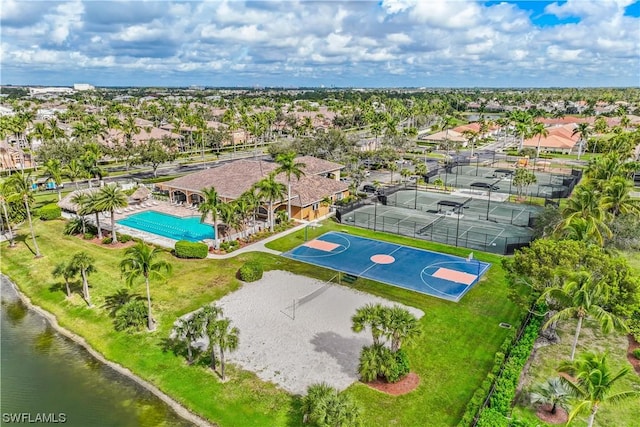 bird's eye view featuring a water view