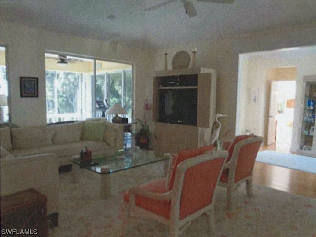 living room featuring ceiling fan