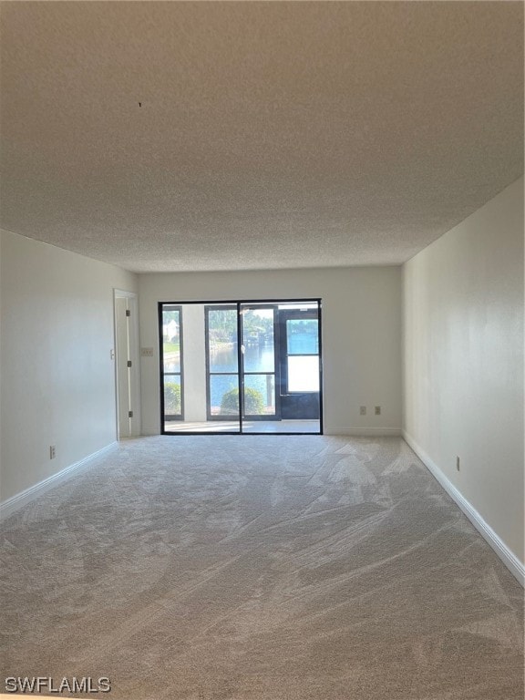 unfurnished room with light colored carpet and a textured ceiling