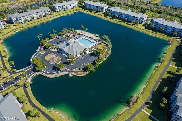 aerial view featuring a water view