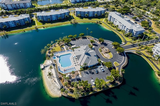 aerial view featuring a water view