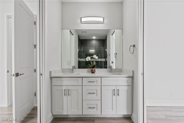 bathroom with vanity and wood-type flooring