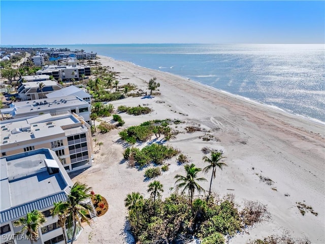 drone / aerial view with a water view and a view of the beach