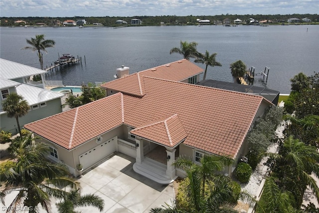 aerial view featuring a water view