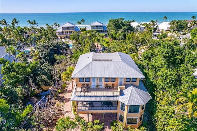 bird's eye view featuring a water view