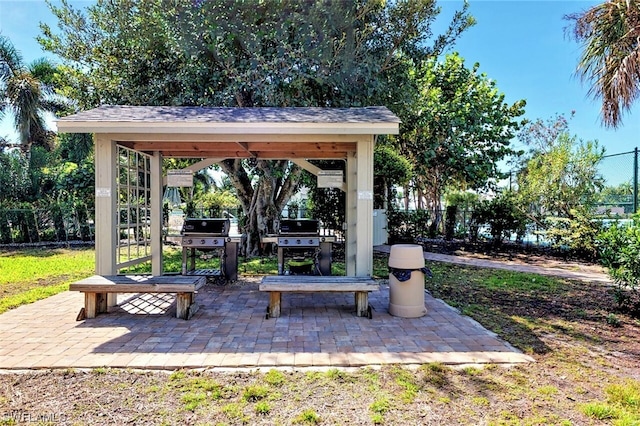 view of patio / terrace with a gazebo and grilling area