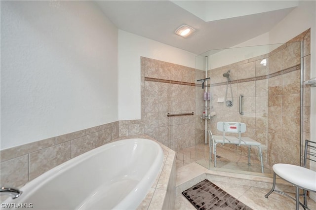 bathroom featuring plus walk in shower