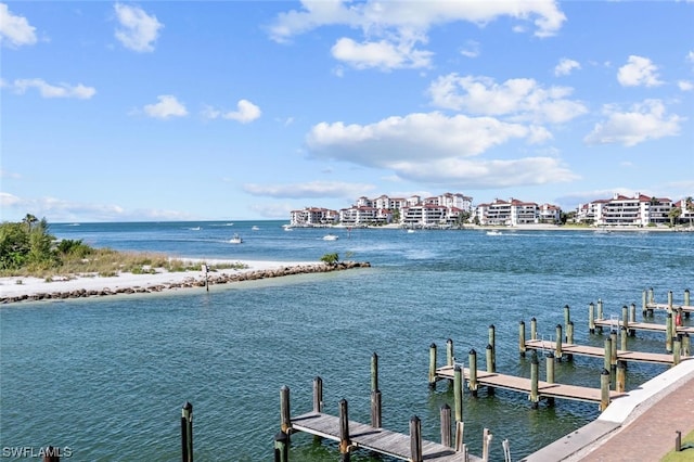 dock area featuring a water view