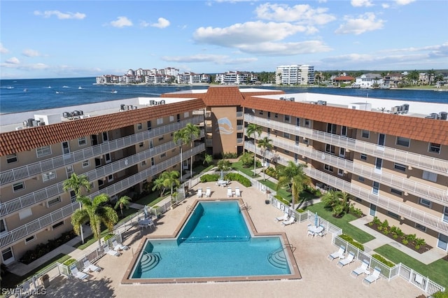 aerial view with a water view