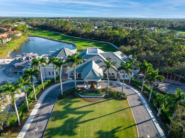 aerial view featuring a water view